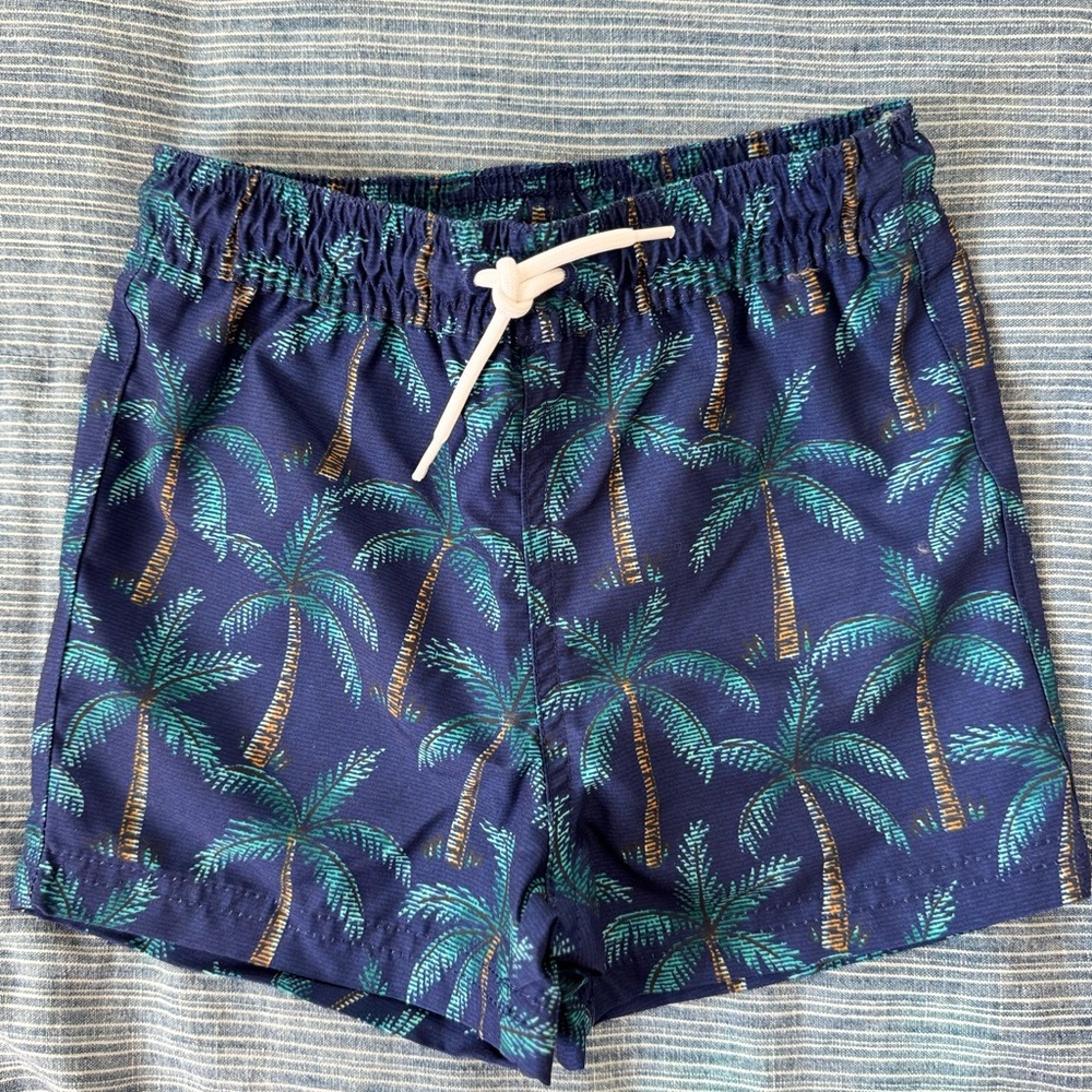 Janie and Jack Blue Palm Tree Swim Trunks